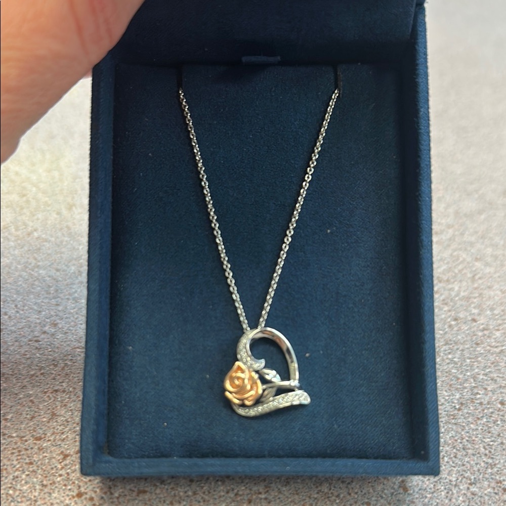 Elegant Heart Pendant Necklace with Rose Accent